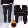 Men Pants Plush Lining Solid Color Elastic Waist Warm Multiple Pockets Cargo Pants for Daily Wear