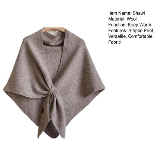 Women Knitted Shawl Wrap Striped Print Cardigan Cape Wool Cashmere Scarf Comfortable Ladies Accessory