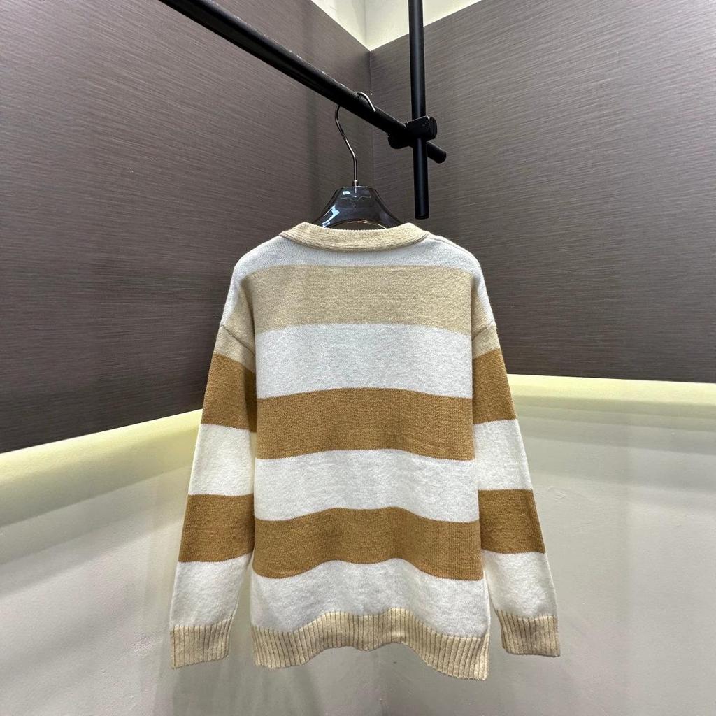 Trendy European Knit Cardigan: High-Quality Autumn/Winter New Arrival with Letter Jacquard and Striped Color Block Design