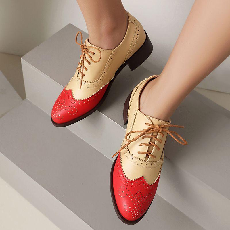 2025 New Design Retro Women Pumps Round Toe Thick Heels 3.5cm Lace Up Mixed Color Plus Size 45 46 47 48 Casual Shoes