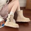 Vintage Crossbuckle Women's Martin Boots Autumn and Winter Popular Skinny Casual Snow Boots Suede Short Boots Cotton Shoes