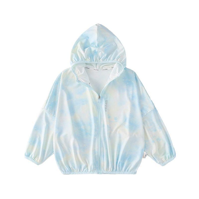 Children s Ice-Skin Gradient Upf50+ Sun Protection Clothing, Summer Cool Breathable Top for Boys, Hooded Sun Protection Clothing for Girls Colorful Blue 120/60