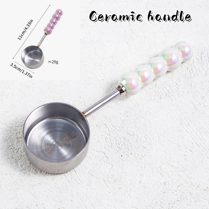 Stainless Steel Measuring Spoon Wooden Handle Measuring Cups Long Handle Coffee Bean Spoon Baking Tools