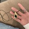 Y2K Teardrop Trendy Pendant Necklace for Women Black Stone Waterdrop Pu Leather Chain Long Necklace Modern Jewelry