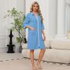 Women's Casual Zip-Up Robe with Three-Quarter Sleeves Knee Length Lightweight Loungewear with Pockets