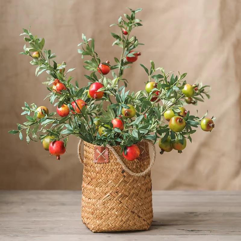 Prosperity Pomegranate Artificial Flower Arrangement for Living Room Decor - Realistic New Year Dried & Green Plant Ornament