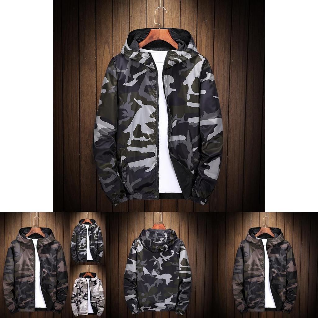 Premium Reversible Men Jacket Coats Male Casual Hooded Camouflage Windbreaker Outwear