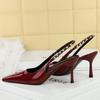 Fashion Women 10cm Rivet Strap Women Pumps Sexy High Heels Elegant Temperament Banquet Shoes Patent Leather Stilettos Pumps Ladies Shoes