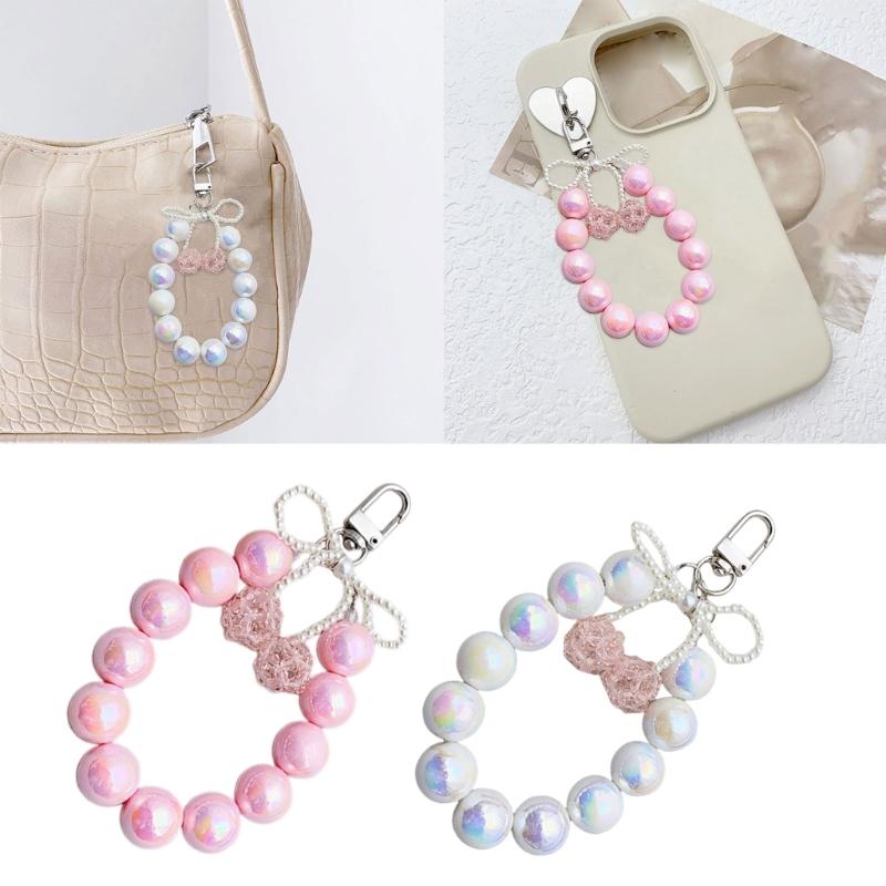 Elegant Bowknot Pendant Keyring 3D Cherries Keychain Portable Beaded Key Chain Jewelry Bag Accessory for Women and Girls