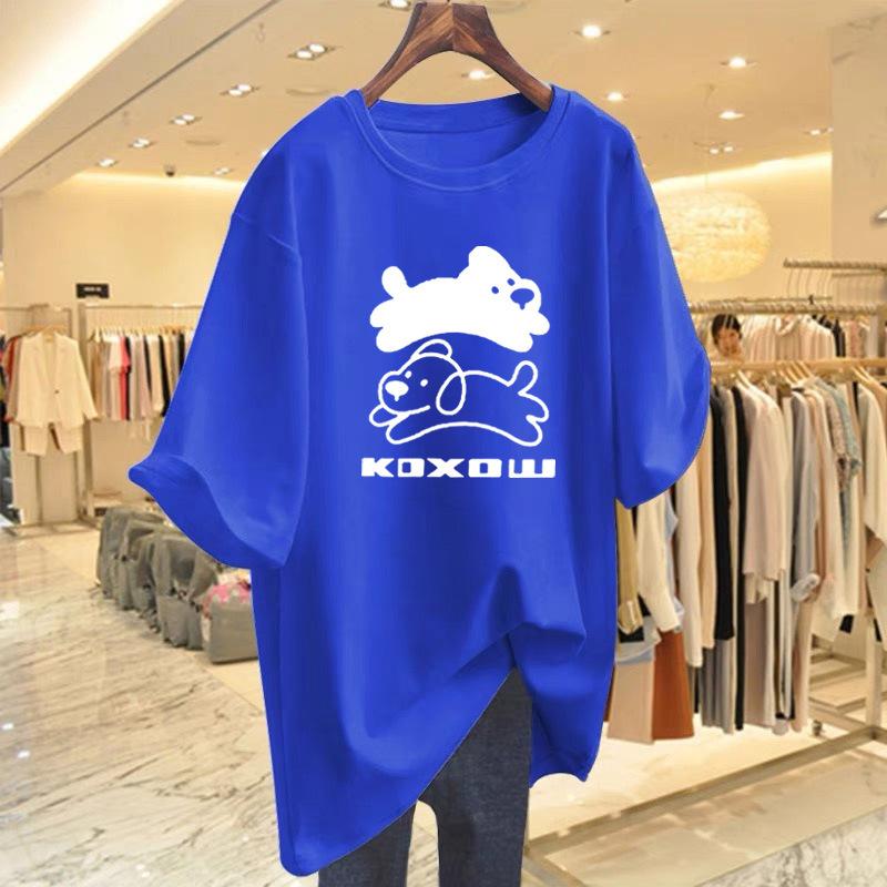 White Cartoon Printed Loose Cotton Short-sleeved T-shirt Women's Summer New Medium and Long Top