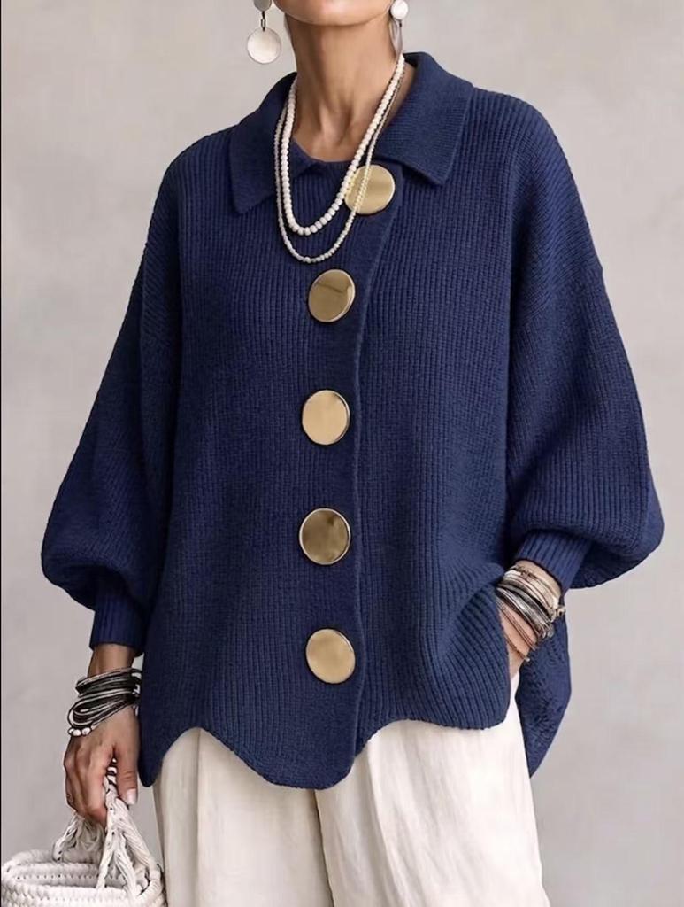2026 European & American Retro Lapel Button Knit Cardigan - Women's Autumn/Winter Loose Coat
