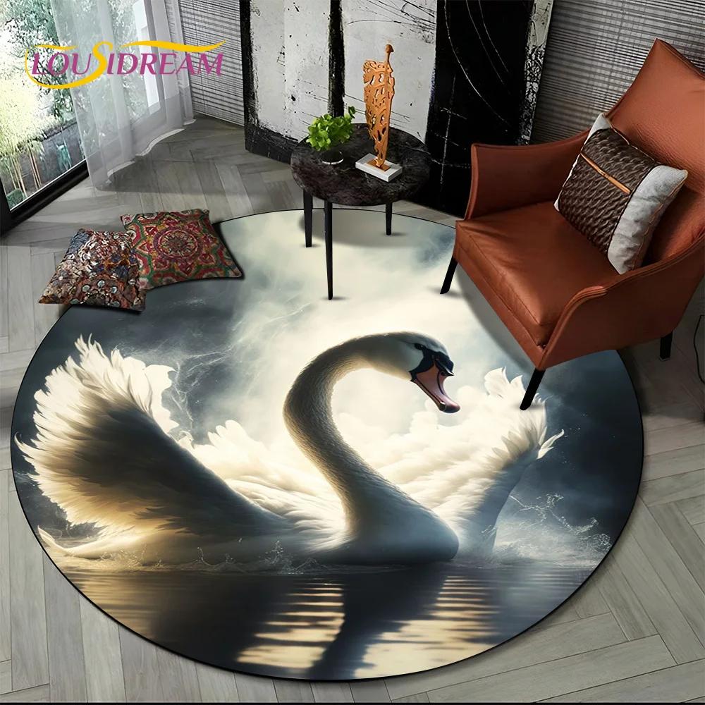 3D Dream Love Swan Cartoon Cygnus Girl Gift Round Carpet Rug for Living Room Bedroom Child Decor,Pet Area Rug Non-slip Floor Mat