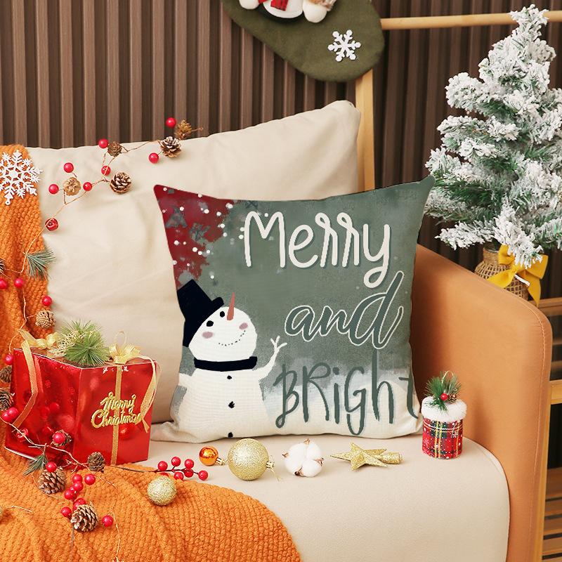 Hand-painted New Christmas Pillow Cover Linen Printed Snowman Cushion Simple Versatile Home Decoration Combination Pillow Cover