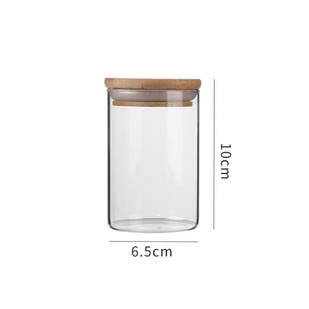 Wood Lid Transparent Glass Food Storage Jars Kitchen Storage Bottles Jar Sealed For Tea,Coffee,Sugar Cereal Dispenser Orgnizer