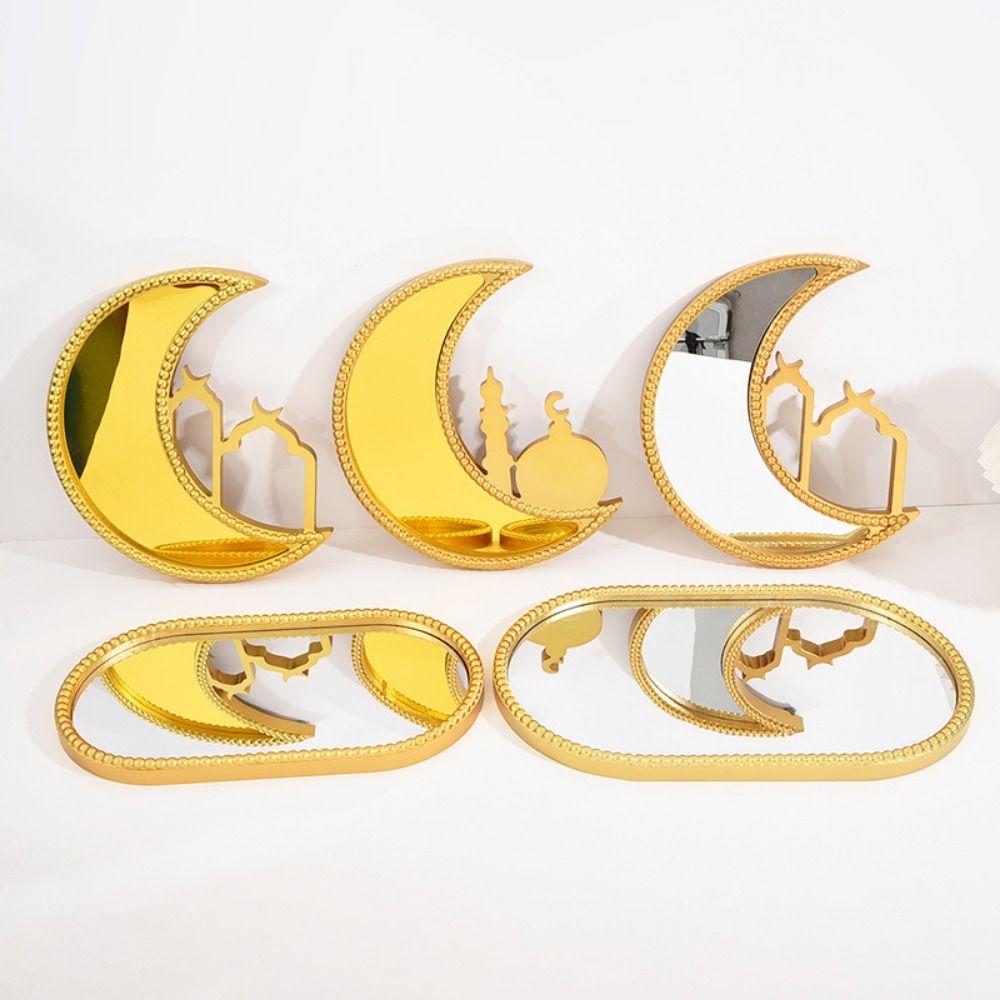 Elegant Ramadan Decorative Tray Moon Shaped Ramadan Festival Art Tray Desktop Decoration
