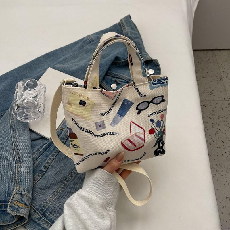 Gentle Women's Letter-printed Small Tote Bag, Street Chic Canvas Mini Tote Shoulder Bag, Versatile Teen Women's Crossbody Bag
