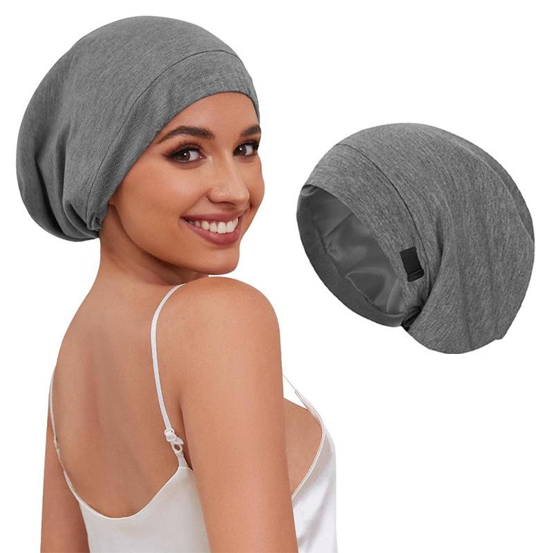 Women's Sleep Caps Adjustable Satin Lined Nightcap with Hair Scrunchie Suitable for Sleeping