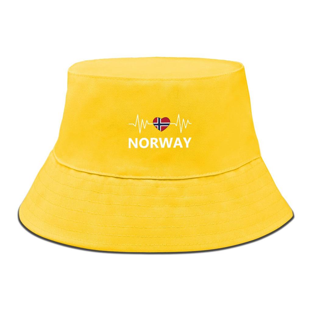Bucket Hat With Norway Flag Print , Heart Wave Women's Cap Summer Unisex Candy Color Beach Hat