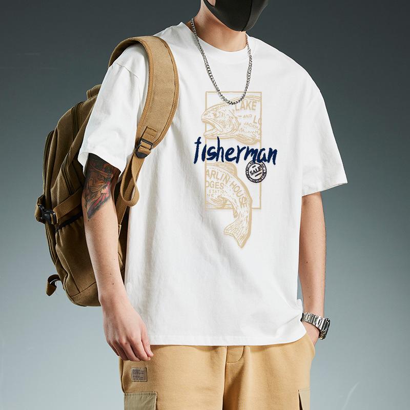 American Street Style Short Sleeved T-shirt for Men Loose Versatile Summer New Half Sleeved Trendy Brand Five Quarter Sleeved T-shirt