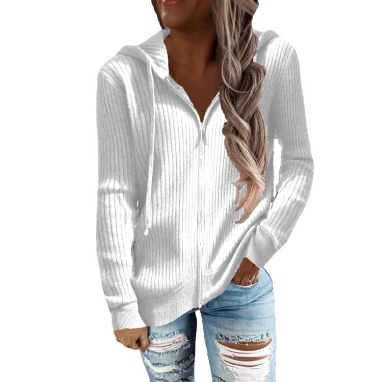 Hooded Women Long Sleeve Cardigan Knitted Zipper Loose Solid Color Sweater Autumn Winter