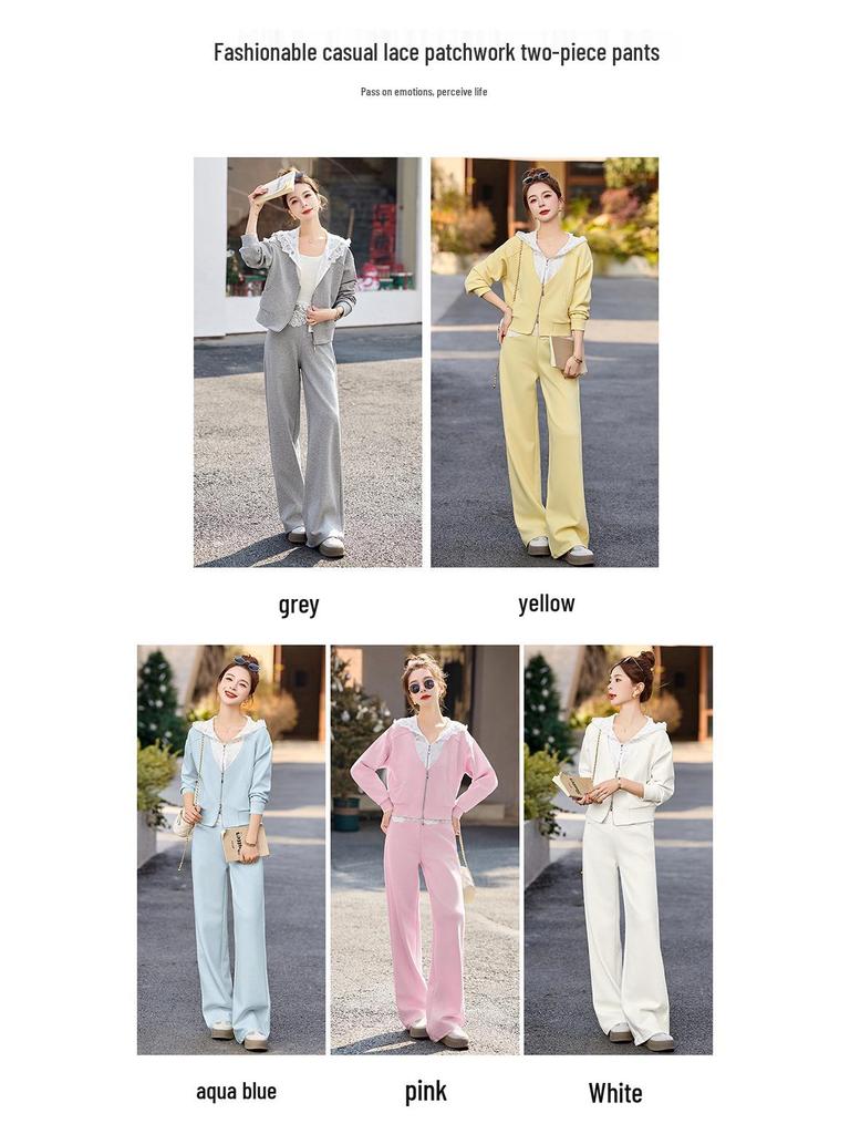 Spring 2025 Fashion: Small Fragrant Lace Patchwork Jacket & Long Pants Set