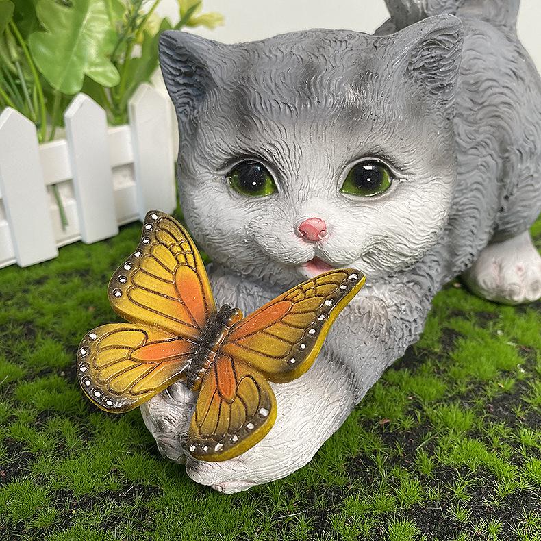 Cross-Border Garden Solar Kitten Lights: Cute Outdoor Resin Animal Ornaments