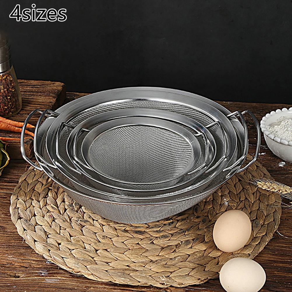 Circular Shape Double Handle Basket Stainless Steel Sieve Effective Sieving