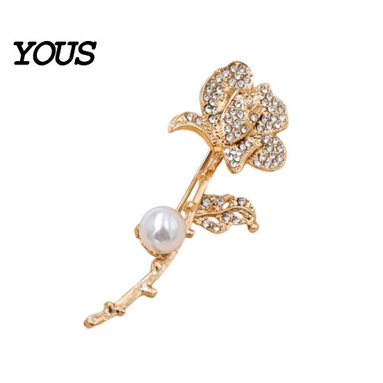Oxidation Resistant Brooch Faux Pearl Rhinestone Rose Brooch, Retro Flower Lapel Pin Clip, Electroplated Sweater Cardigan Coat Suit Scarf Decor, Women