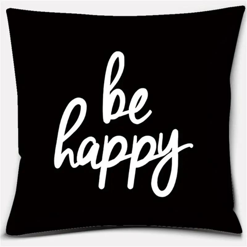 Black and White English Sentence Series Printed Square Home Decor Pillow Cover Car Sofa Cushion