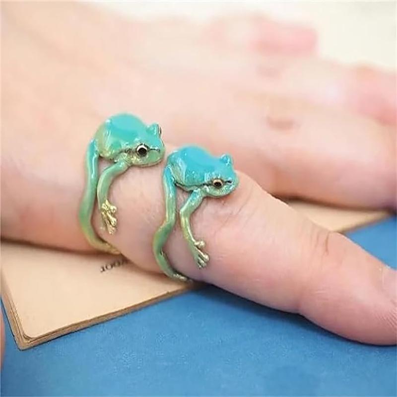1 PC Cute Frog Rings for Women Men  Opening Adjustable Realistic Green Tree Frog Ring Aesthetic Friendship Jewelry Gifts
