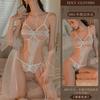 Erotic Underwear Sexy Lace Seductive one-piece Dress Women's Steel Ring Gathering See-through Outer Robe Pajamas Set 8861