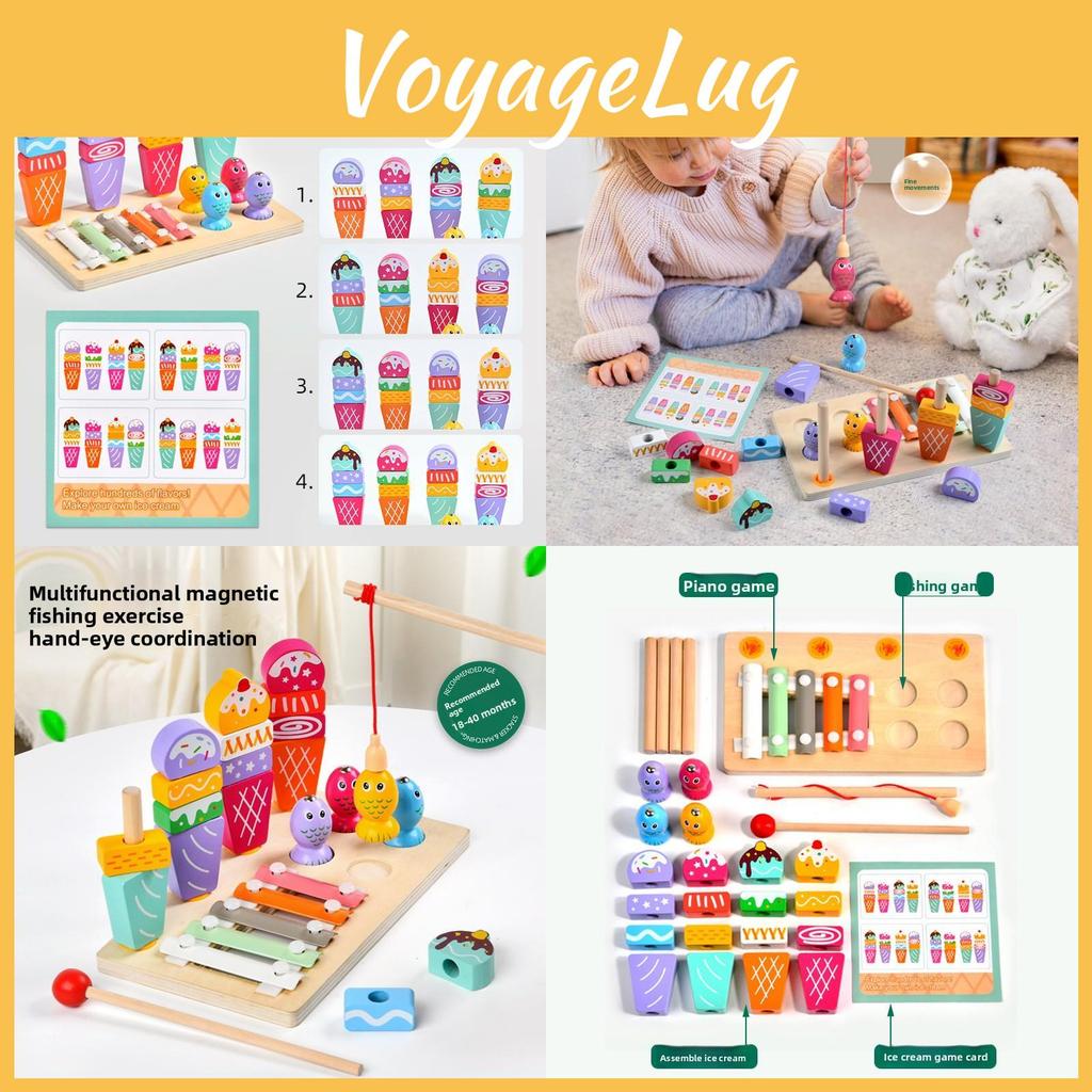 Wooden Ice Toy Cream Fishing Piano Playing Toys For Kids Educational Play