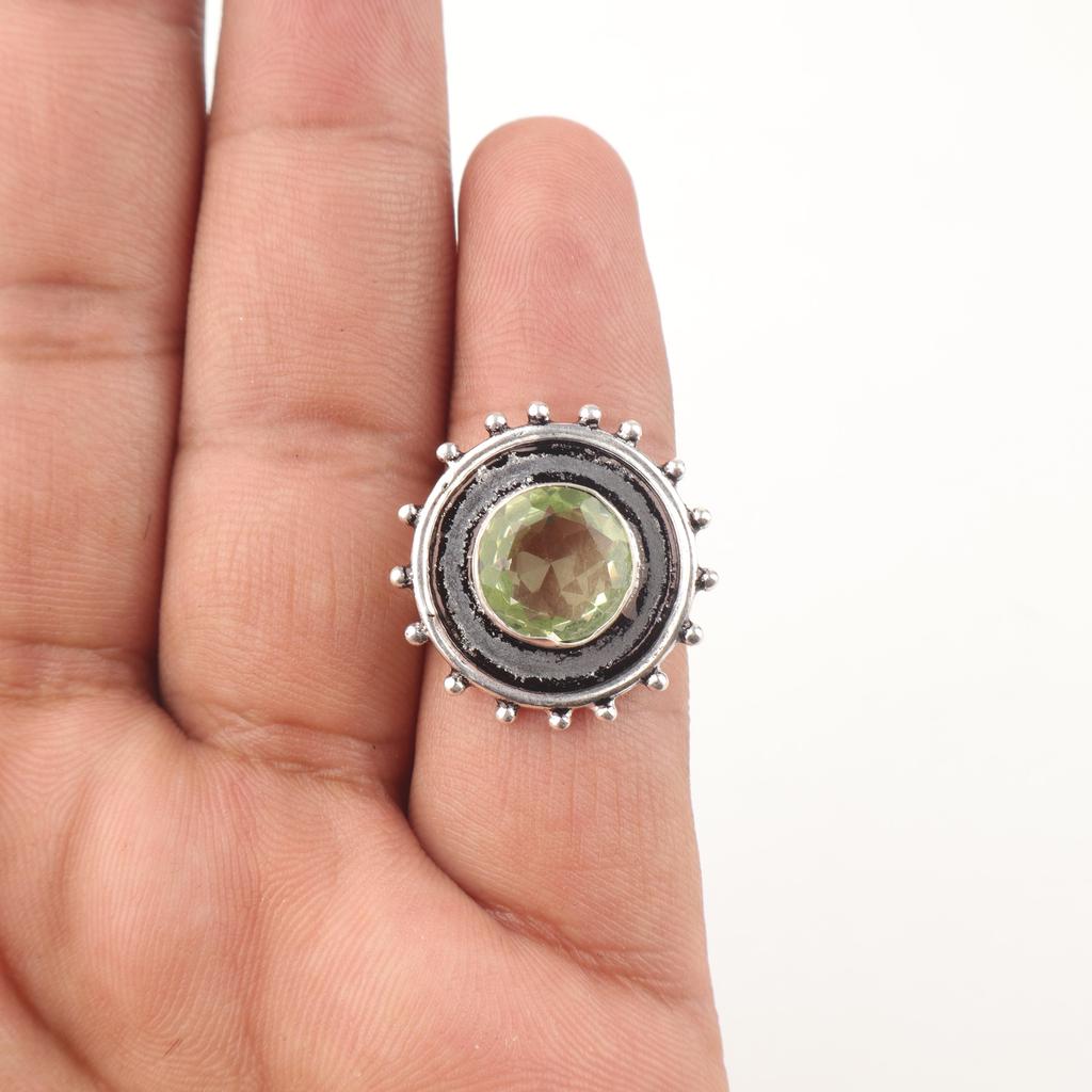 Green Amethyst Gemstone Ring Jewelry, Handmade Gorgeous Silver Ring, 925 Sterling Silver Jewelry For Wedding Gift