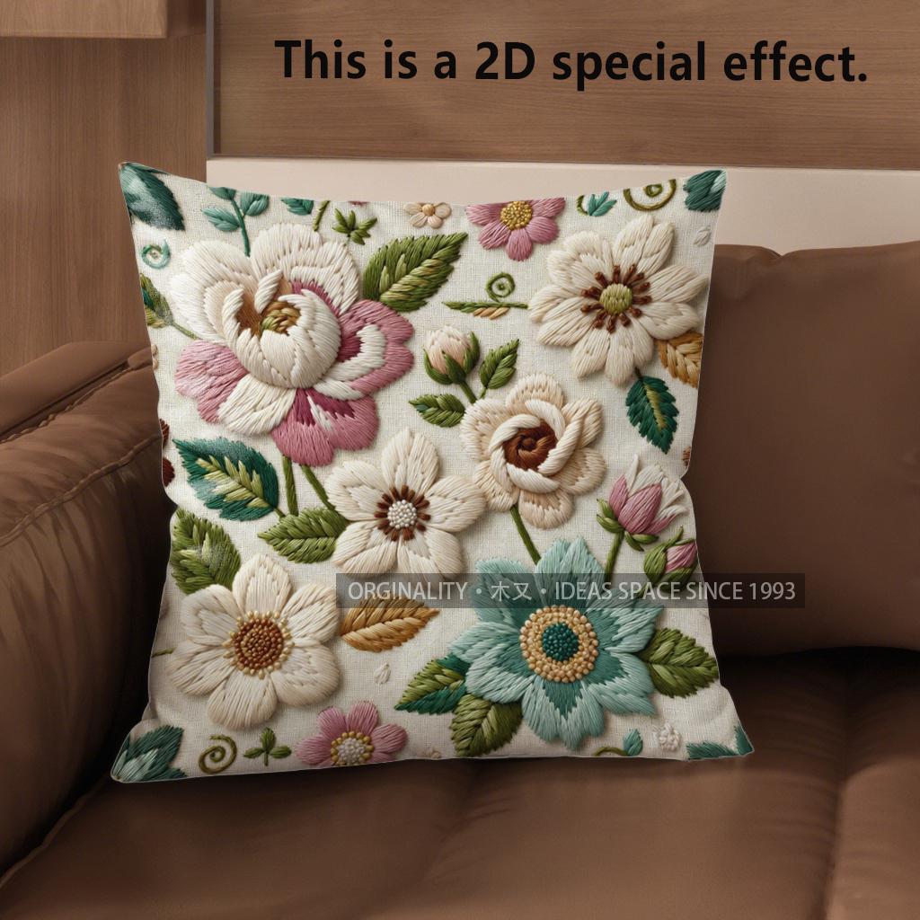 2D Vintage Floral Embossed Style Throw Pillow Covers Pattern Cushion Cover Suitable For Sofa Bedroom Car Pillow Cover