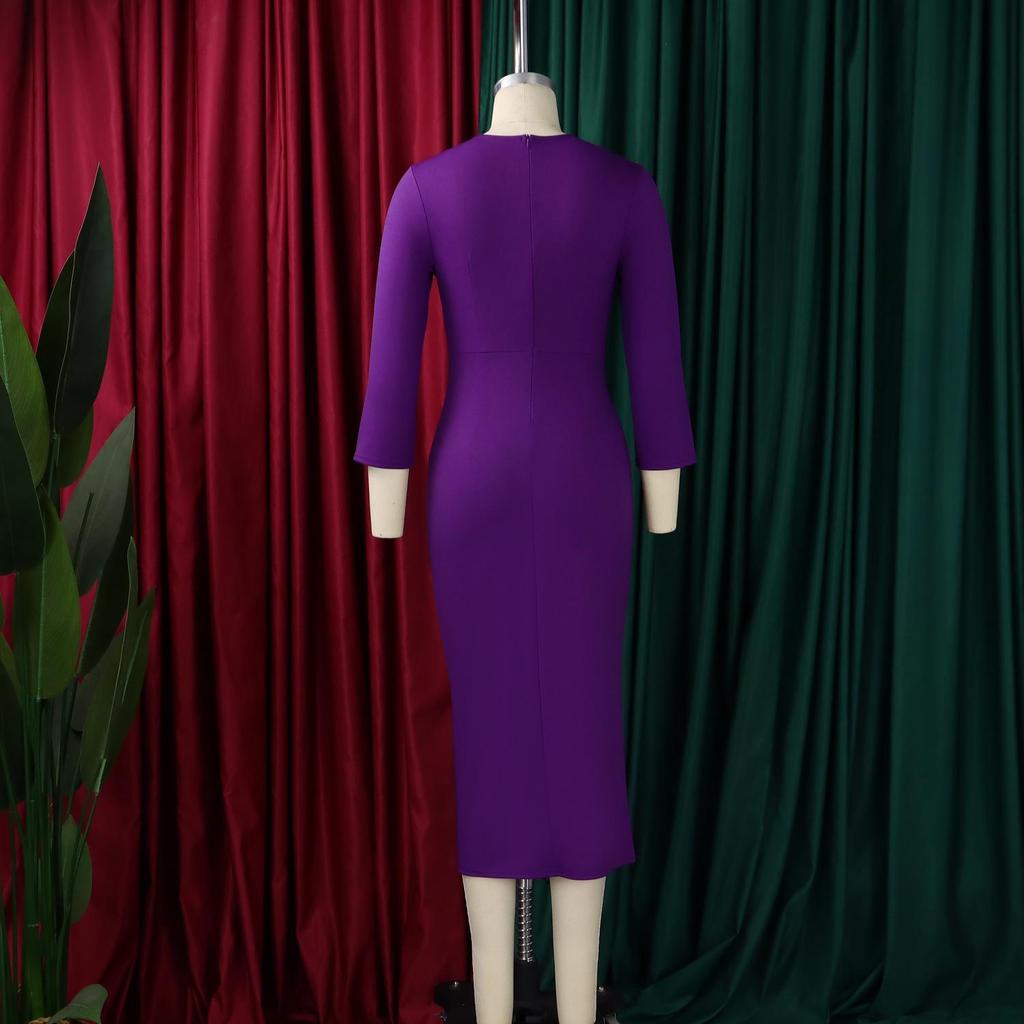 D612 Women's Winter 2025 Elegant Ruffle Bodycon Slit Dress