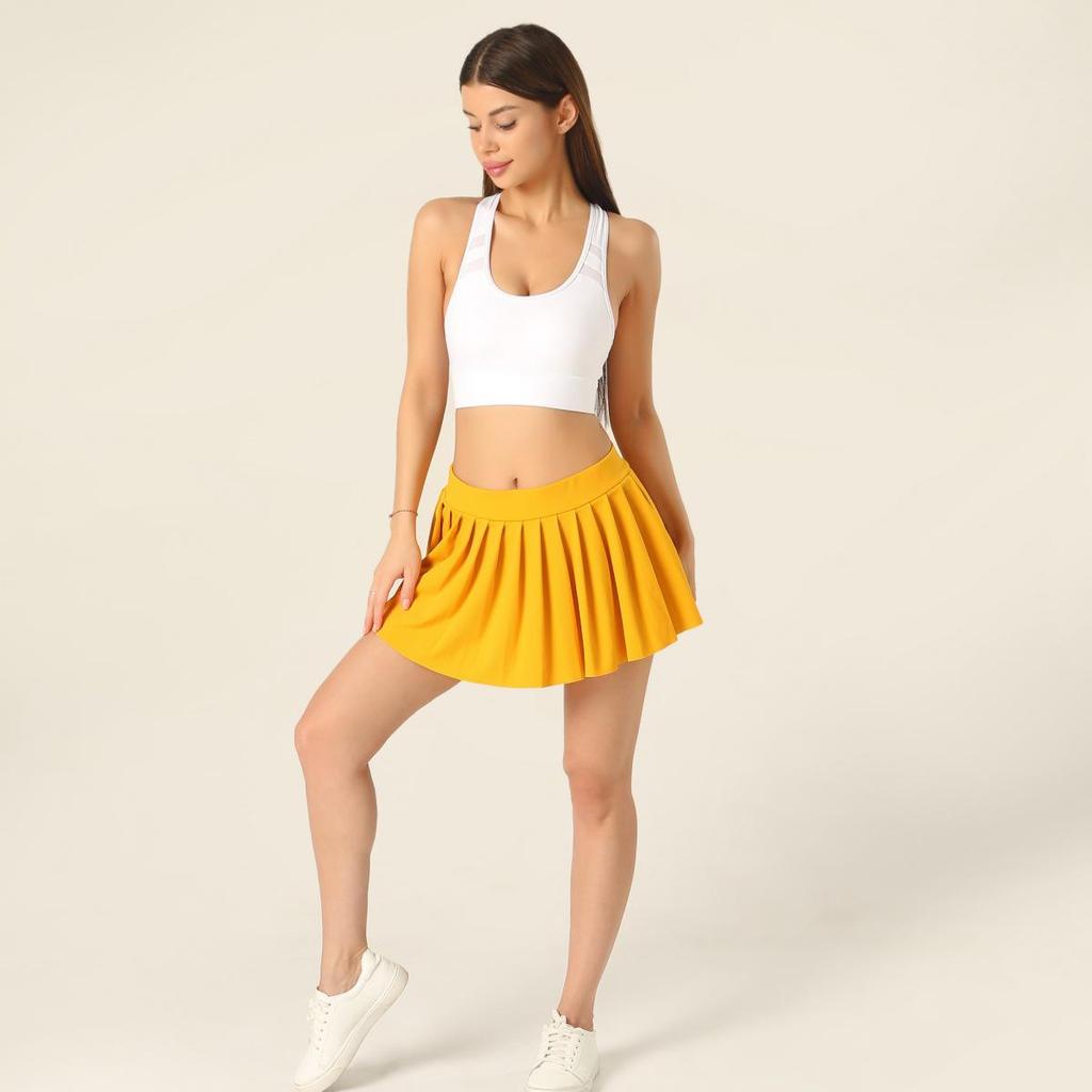 2024 Elastic Waistband Super Short Pleated Skirt, 32 cm Length, No Safety Pants
