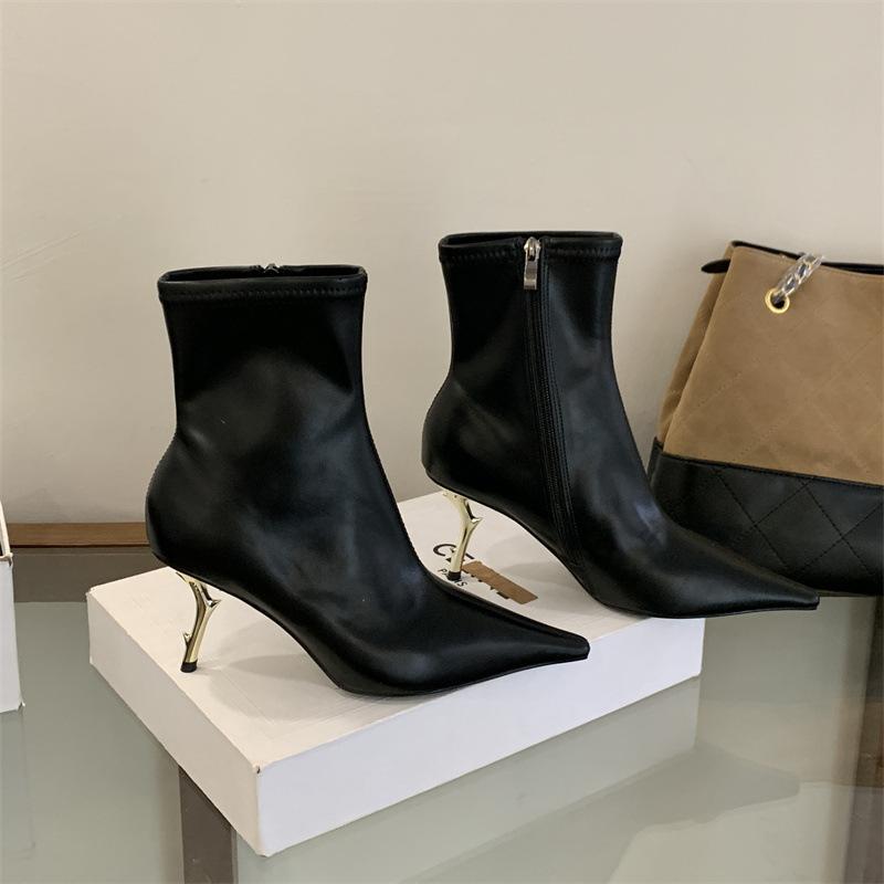 Sexy Leopard Print High-heeled Thin Boots 2025 New Pointed Metal Stiletto Side Zipper Fashion Boots