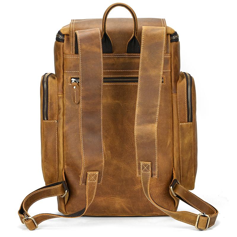 Male Leather Backpack  Top Layer Cowhide Leather Double Shoulder Bag Retro Stylish Business Men's Laptop Backpack 15.6" Bagpack