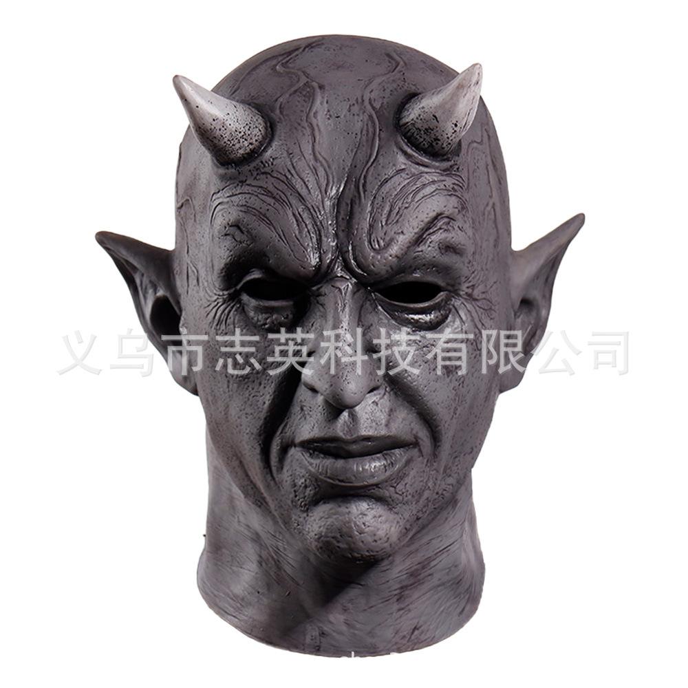 Nuova maschera da demone nero con corna Mephistopheles Copricapo Diavolo Horror Accessori di Halloween