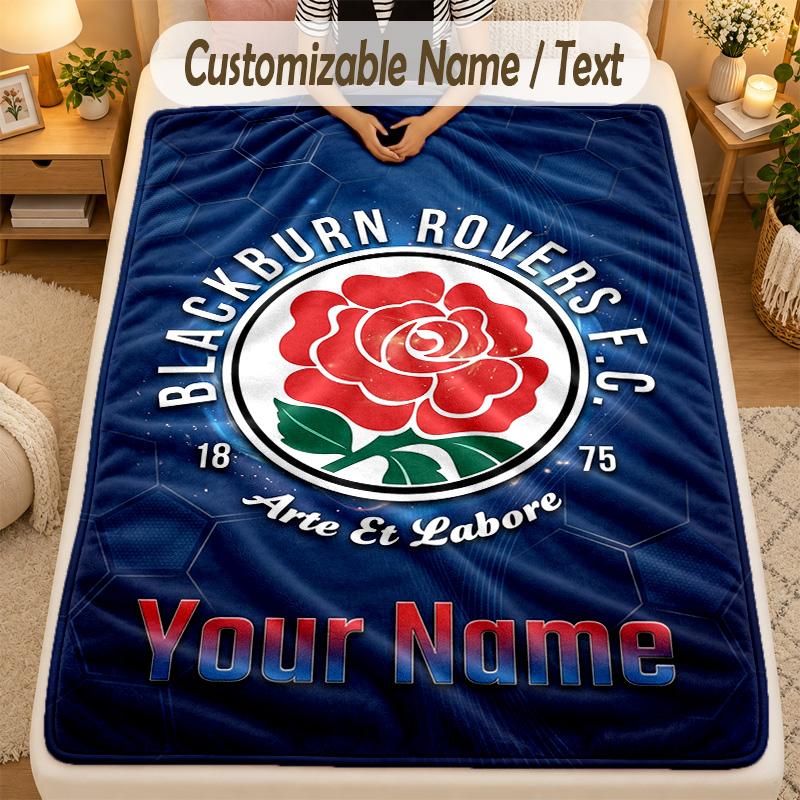 Flannel BlanketBlackburn Rovers Football Custom Name Text Personalized Soft Warm Throw Blanket Home Decor Gift