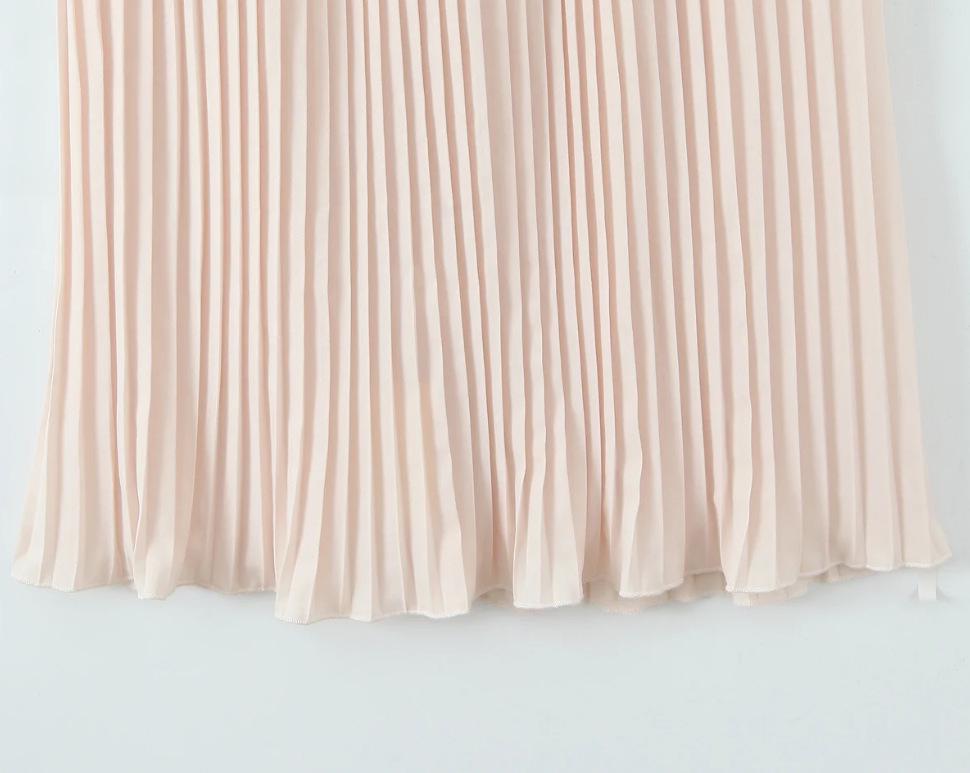 2025 Summer European & American Style One-Shoulder Solid Color Pleated Dress with Waist-Cinching for Women