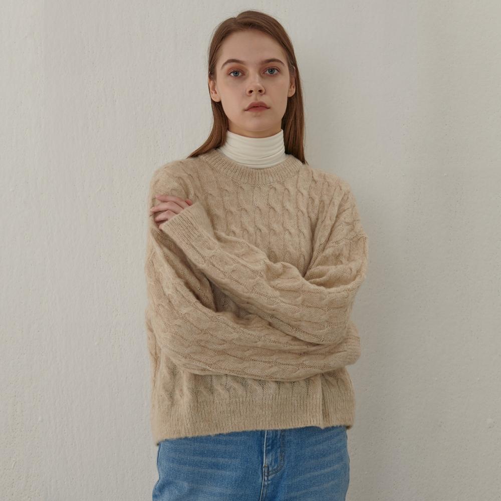 Pin Black Wool Round Cable Knit Beige Beige/Beige
