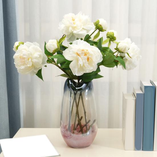 Künstliche Blumen 2-Köpfige Seidenpfingstrosenzweige Verstellbare Plastikstiele Realistische Adern Sanfter Farbverlauf Langlebig Haus Hotel Hochzeitsdekoration