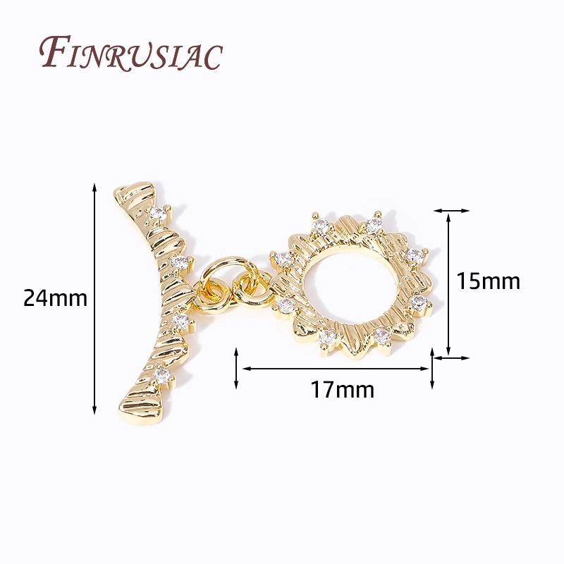 7 Styles Fashion End Beads Toggle Clasps 14k Gold Plated Metal Zircon Round/Heart OT Clasp Lock For DIY Jewelry Making Supplies