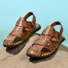 New Men Black Leather Sandals Baotou Slippers 2024 Summer Genuine Leather Casual Sandals Non Slip Outdoor Beach Vacation Sandals