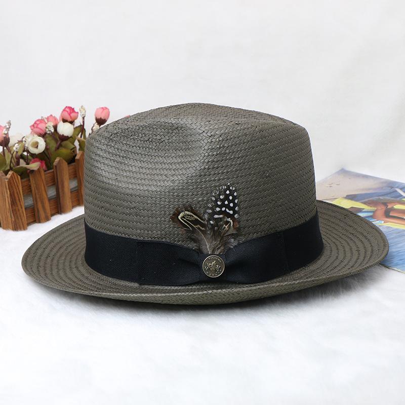 

Hand Woven Paper Straw Hat Panama Jazz Cap Men Women Vintage Fedora Spring Summer Breathable Sun Hat European American Style 55-58 adjustable оливковый