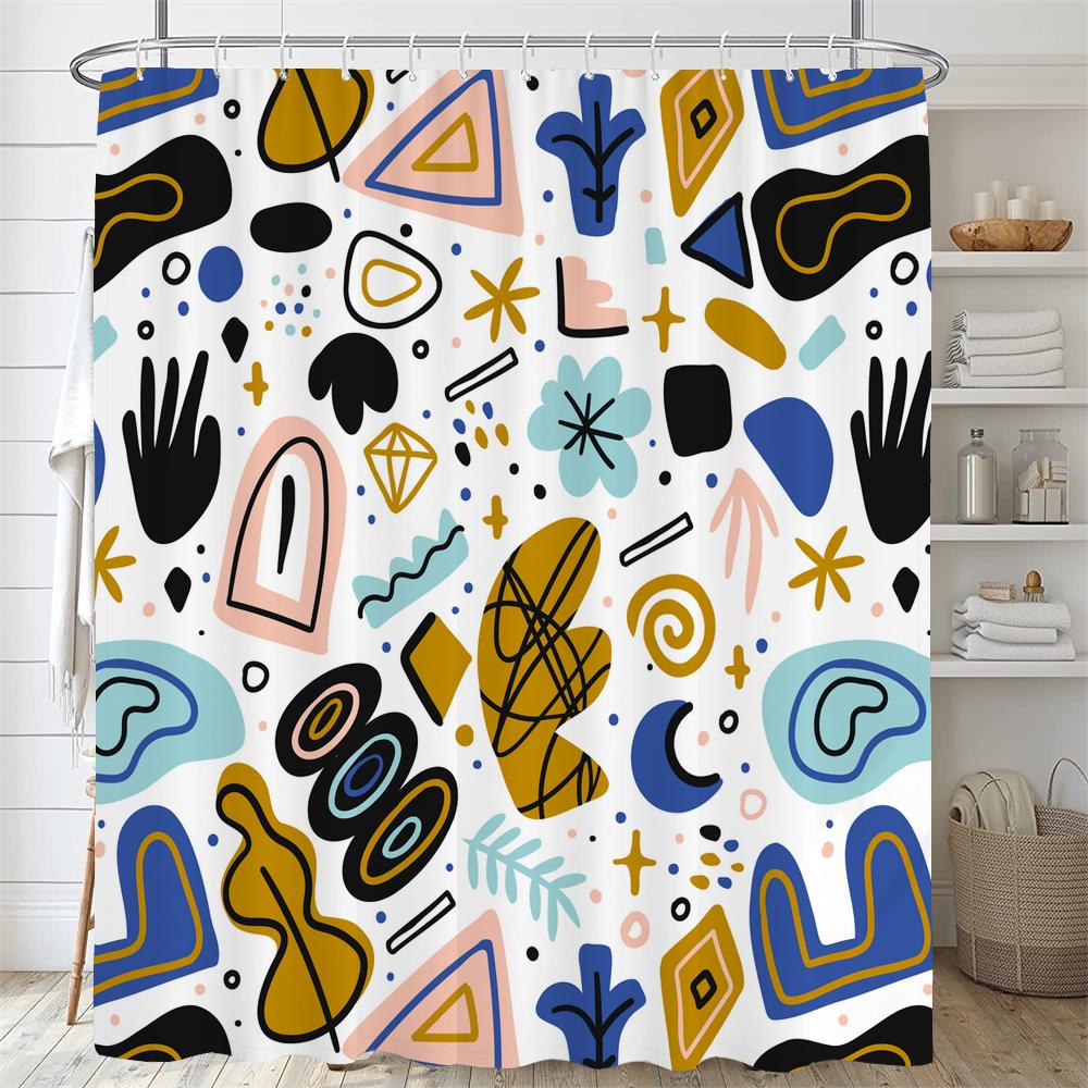 Modern Abstract Print Shower Curtain Bathroom Fabric Polyester Waterproof Minimalist Line Shower Curtains Bath Decor with Hooks