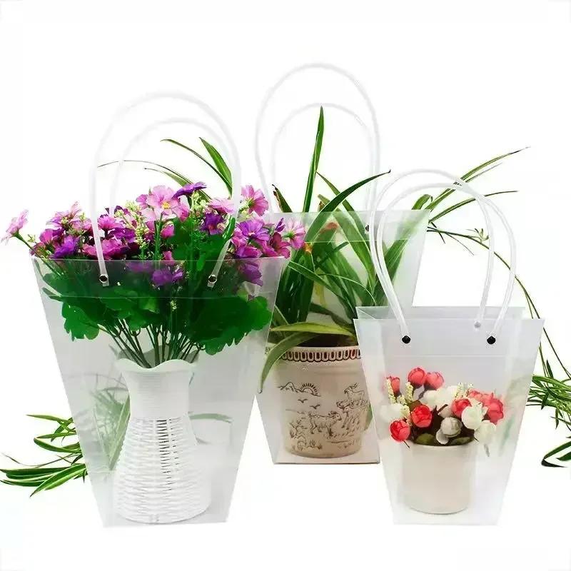Διαφανής Τραπεζοειδής Τσάντα Χειρός Πλαστικό PVC Αδιάβροχη Χειρός Δώρο Φορητή Τσάντα PP Τσάντα Λουλουδιών Ανθοπωλείο Συσκευασία Δώρου Μπουκέτου