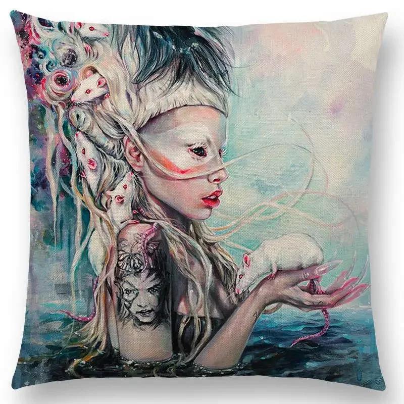 Gorgeous Oil Painting Cushion Cover Miracle Girl Wonder Beauty   Beautiful Queen Narwhal Cat Swan Sofa Pillow Case