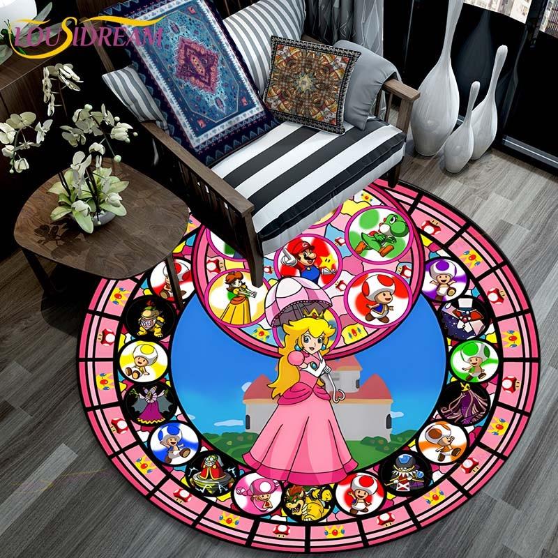 Cartoon Mario Bros Round Carpet Fashion Cartoon Pictures Printed Round Area Rugs Parlor Bedroom Floor Mat Rugs for Bedroom